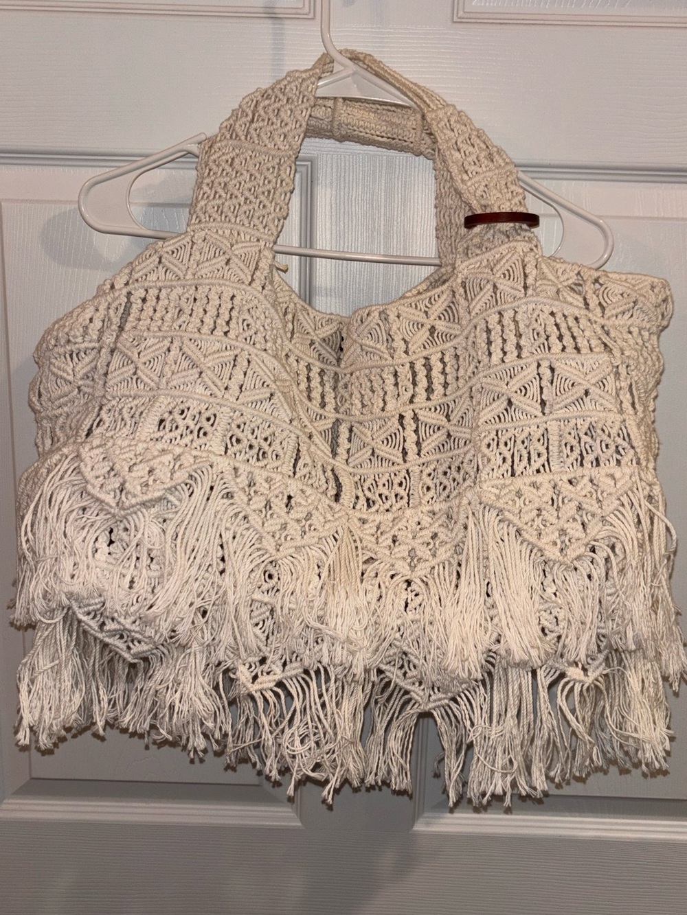 Free People Binetti Amaca Macrame Bag Tote Boho Fringe Hippie Beige Large Woven
